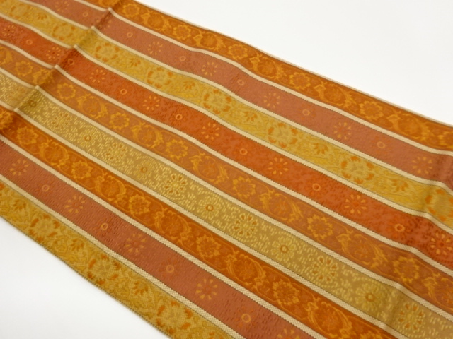 本場筑前博多縞に草花模様織出し名古屋帯